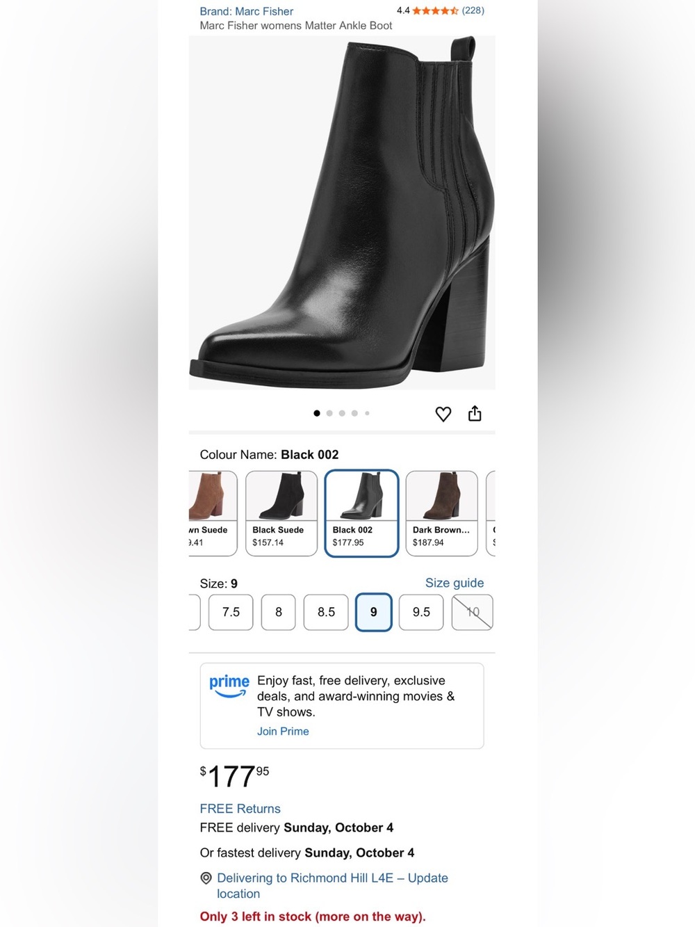 Marc Fisher Black Leather Block Heel Ankle Boots Marc Fisher Matter